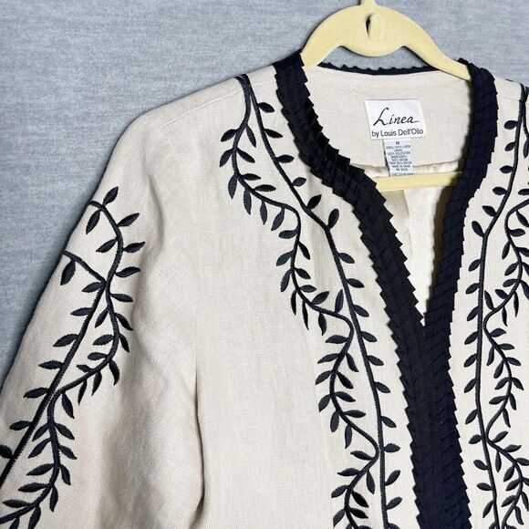 Linea Louis Dell'Olio Blazer Jacket Size Medium 100% Linen Embroidered‎ Career - Picture 2 of 6